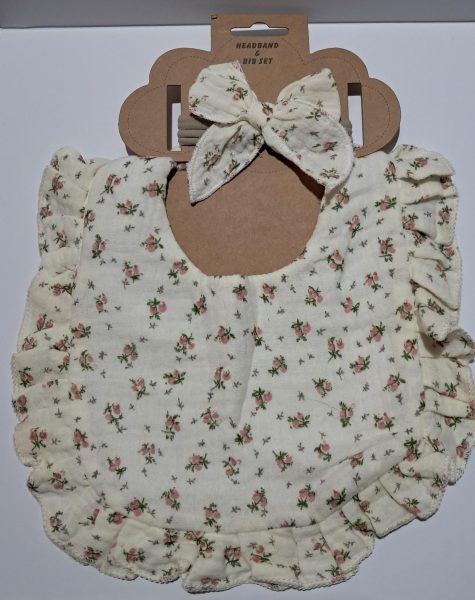 Babero blondas más diadema (crema con flores)